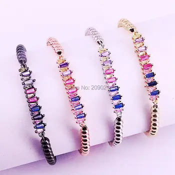

10Pcs Braiding Handmade Bead Strand Bracelet Rainbow CZ Micro Pave Bar Macrame Rope Adjustable Bracelet Jewelry