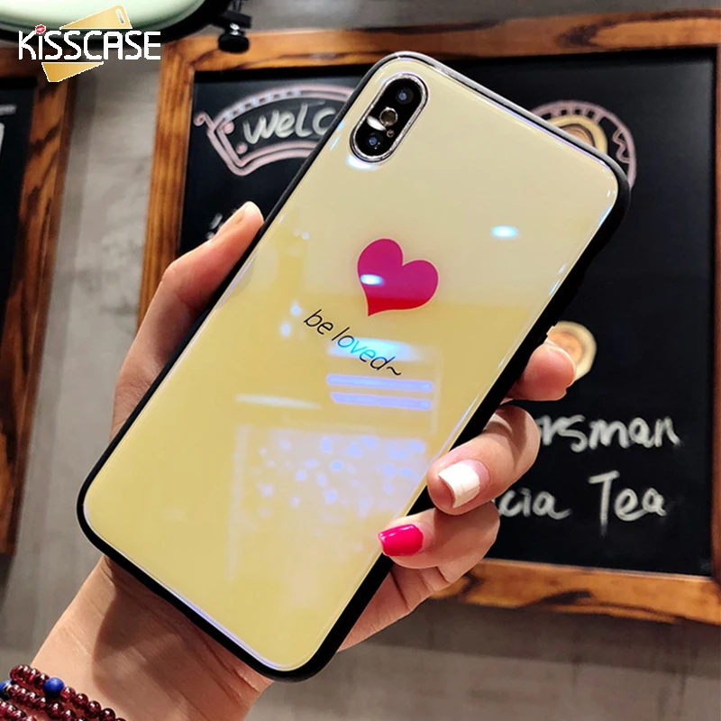 Роскошный чехол KISSCASE из закаленного стекла для iPhone X 10 8 7 с милым сердечком и