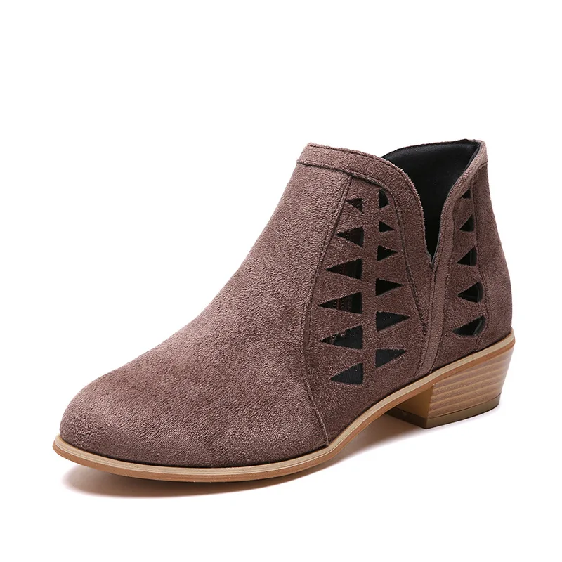 

2018 autumn new European and American large size fashion round head side zipper ladies boots dark gray 1121