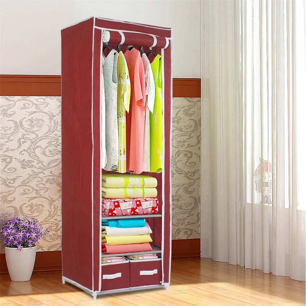 Finether Metal Framed Fabric Wardrobe, Portable Closet, easy cloth steel frame single cloth wardrobe storage assembly folding4