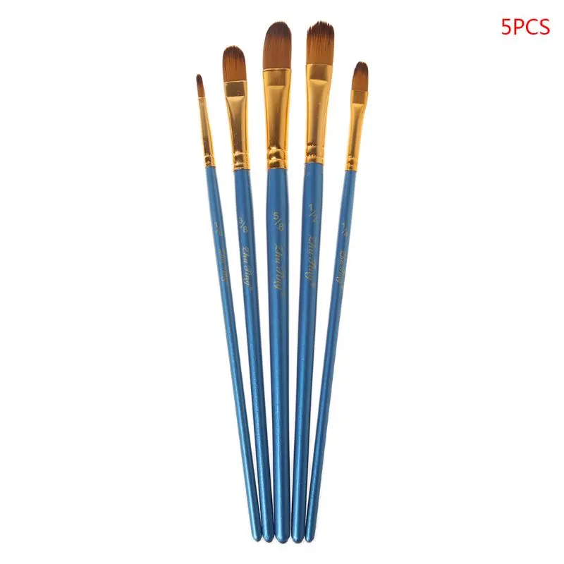 

5Pcs Artist Paint Brush Set Nylon Bristles Hair Watercolor Oil Painting Round Slant Pen Tip Wood Handle Drawing Art Supplies