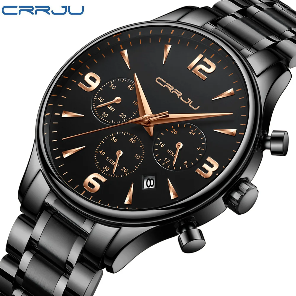 

Top Luxury Brand CRRJU Sports Chronograph Watches Men's Quartz Date Clock Army Military Waterproof Wrist Watch Relogio Masculino