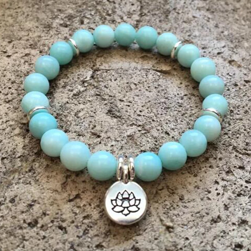 

Buddha Charm Yoga Mala Jewelry Meditation Bohemian Boho Gypsy Grade A Amazonite Lotus Japa Mala Bracelet