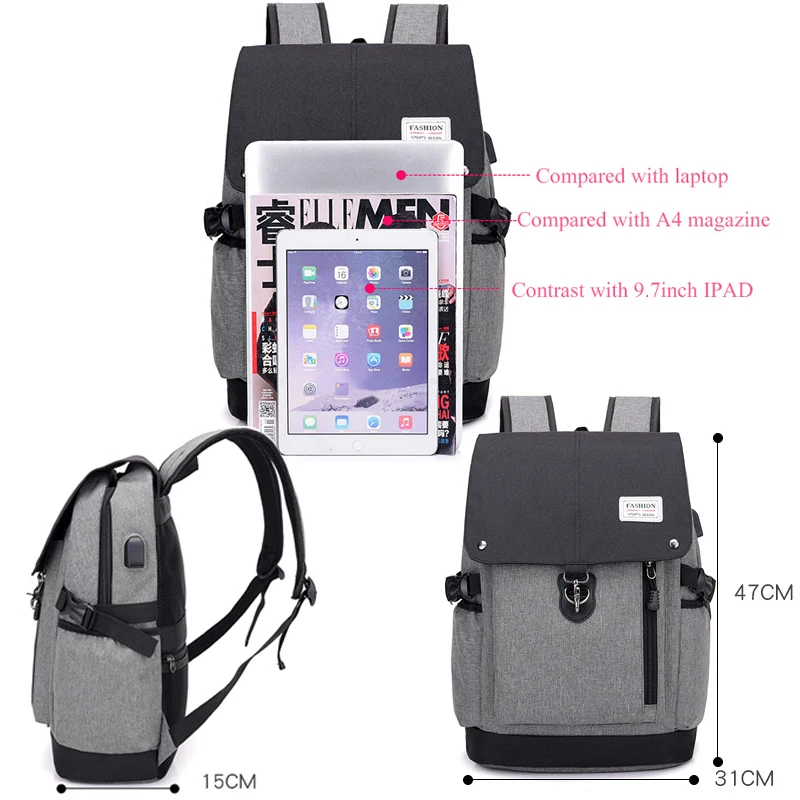 Модный рюкзак, мужской рюкзак, 15 дюймов, для ноутбука, Мужская школьная сумка, Противоугонный рюкзак, дорожная сумка на плечо, рюкзак, ранец