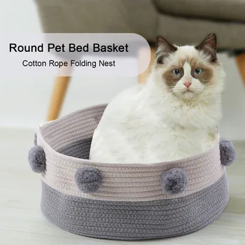 

Round Pet Dog Cat Bed Basket Nest Cotton Rope Bed Scratcher Round Folding Cave Pet Supplies for Cats Dogs Puppy