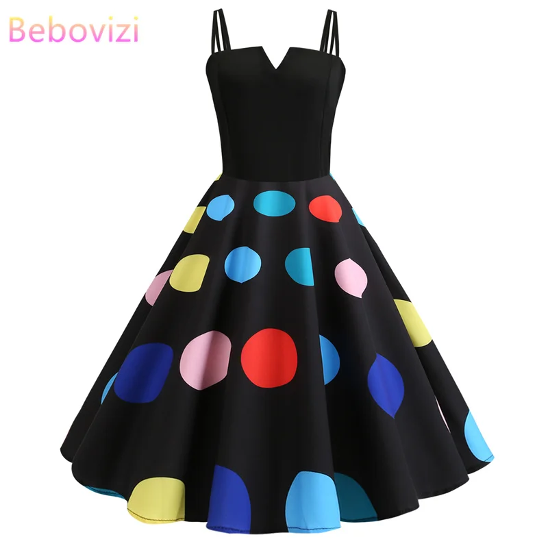 

Bebovizi 2019 Summer New Fashion Women Black Patchwork Party Dress Casual Office Elegant Sexy Plus Size Vintage A-Line Dresses