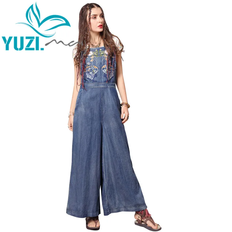 

Jumpsuit Women 2019 Yuzi.may Boho New Women Bodysuit Denim Vintage Embroidery Wide Leg Jumpsuits DZ306 Bodysuits