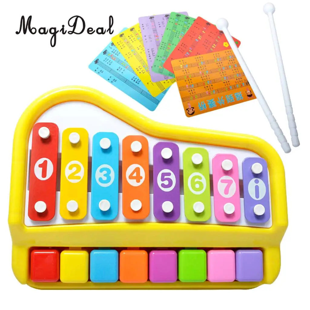 

2 In 1 Piano Xylophone 8 Keys Mini Glockenspiel Instrument With Music Cards for Kids Baby Learning Toys Xmas Gift
