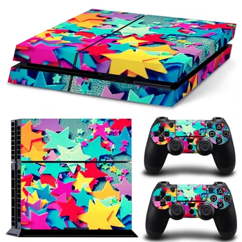 

Free drop shipping colorful five pointed stars design skin sticker for PS4 console and two controllers skin #TN-P4-1528