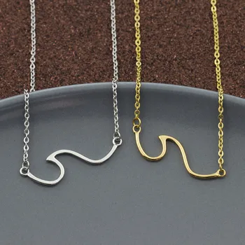 

10pcs Minimalist Ocean Wave Pendant Necklace Beach Charm Inspired Nautical Jewelry Link Chain Collares Accessaries For Women