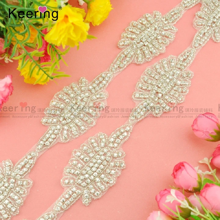 

Sewing On Sparkling Rhinestone Beaded Trimming WRA-710