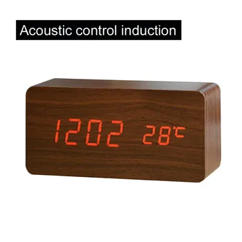 

Wooden Desktop Clock Temperature Display Sounds Control LED Display Alarm Clock Electronic Desktop Digital Table Clocks