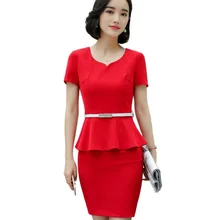 Новая Элегантная Женская юбка костюм модный летний формальный v-образный вырез подол оборки Тонкий Блейзер и юбка офисные женские большие размеры Рабочая одежда