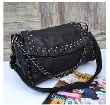 Lambskin leather Genuine leather women handbag trend wind baodan women shoulder diagonal portable skull rivet ladies Briefcase