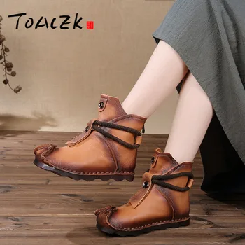 

Autumn and winter casual soft-soled women's boots hand-stitched fluff inside leather women's boots