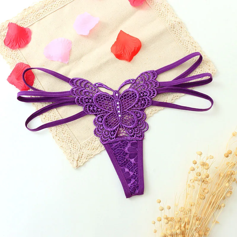 Women's Underwear Embroidery butterfly Sexy Panties Sexy Hollow Thongs Female Low Waist Briefs G