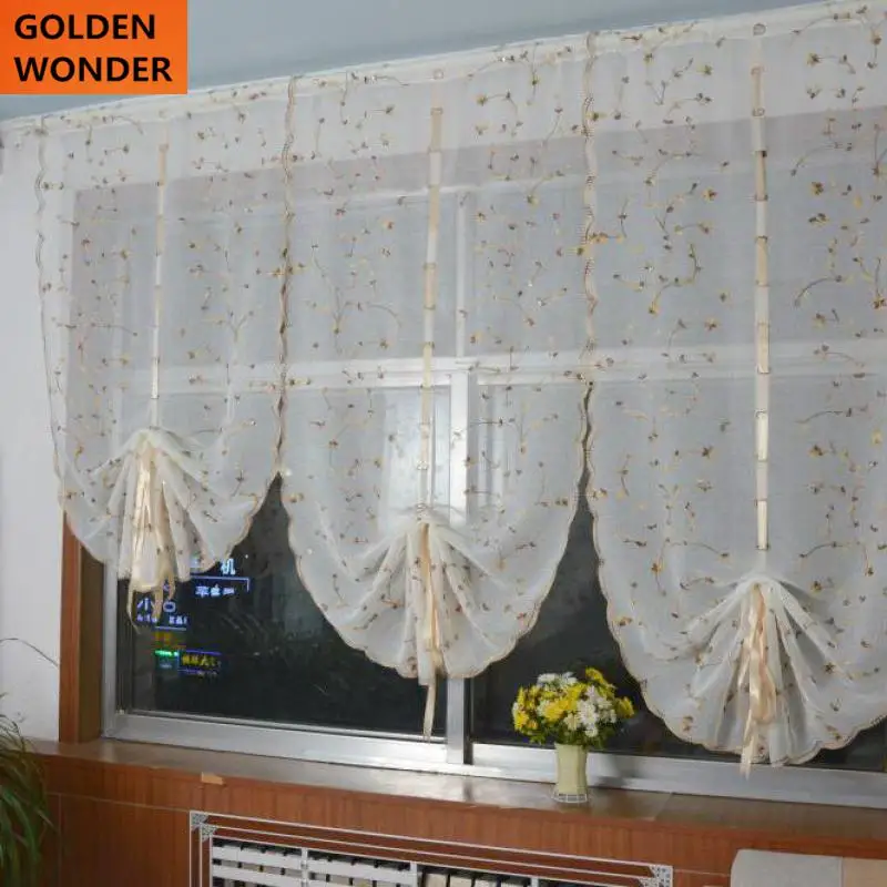 

Beautiful Babysbreath Fresh Yellow Flower Balloon Curtain Rome Curtains for Living Room Home Textile New Design Embroidery