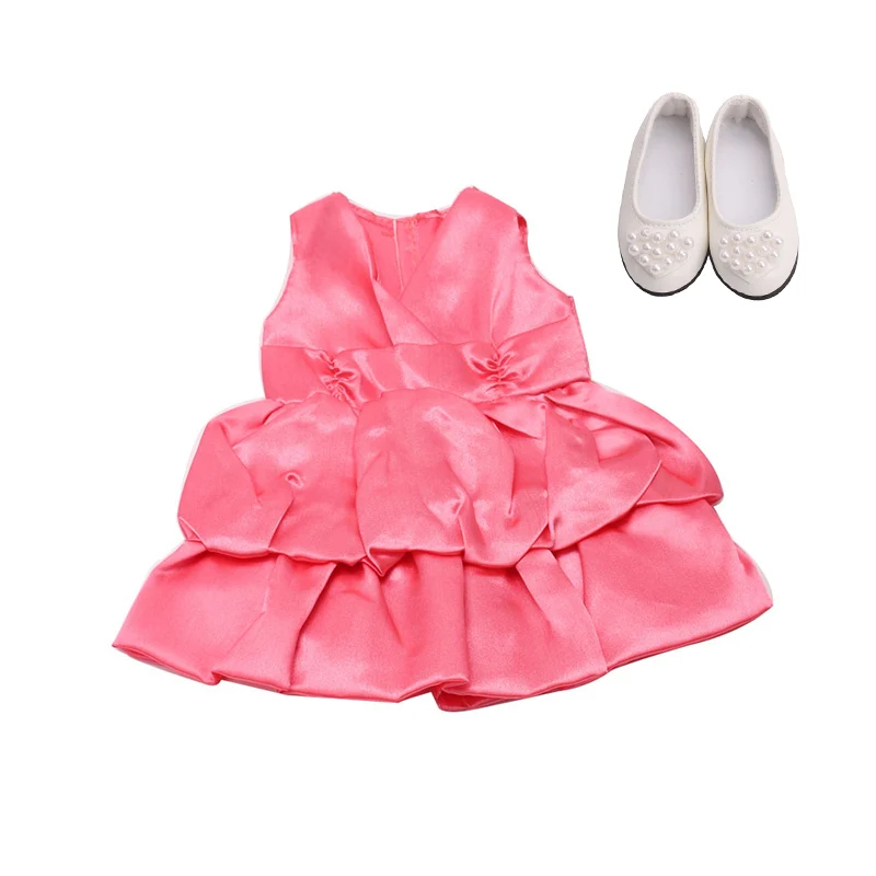 

18 inch Girls doll dress evening gown with shoes casual wear American newborn skirt Baby toys fit 43 cm baby dolls c33