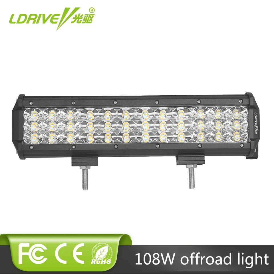 

108W Offroad LED Work Light Bar 12inch Car SUV 4X4 Truck 4WD Wagon Pickup Driving Fog Lamp 12V 24V Tractor RZR Tri-row Headlight