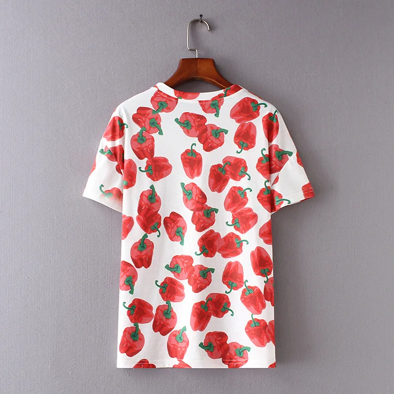 

2019 Chili pattern short-sleeved T-shirt was thin print zaraing vadiming sheining women t-shirt tshirt streetwear tops vintage