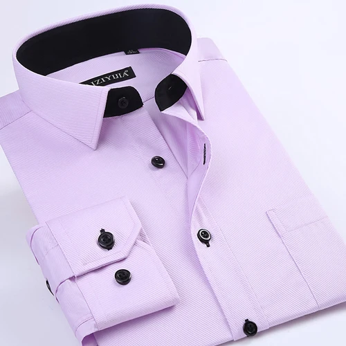 Мужские классические рубашки стандартного кроя с длинным рукавом, с одним накладным карманом, мужские формальные деловые повседневные рубашки из саржи - Цвет: CZ836F