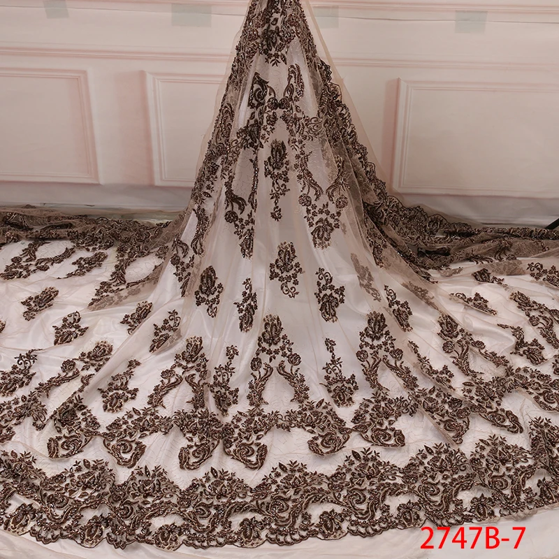 

Hot Sale Beaded Lace Fabrics Handmade Beads Lace African Tulle Lace with Beads Nigerican Net Lace Fabrics for Wedding APW2747B