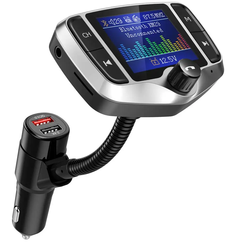 

Nulaxy 1.8" Color Screen KM29 FM Transmitter Wireless Bluetooth Handsfree Car Kit With QC3.0&5V2.4A Charger Car MP3 Audio Player