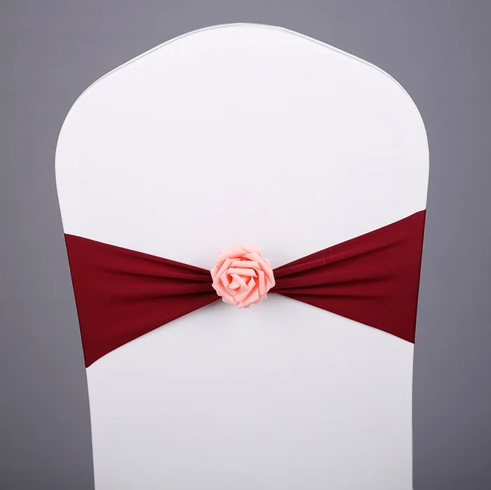Блестящий цвет спандекс пояса с канделябр искусственный цветок для стрейч чехлы для стульев для свадьбы лайкра галстук лента - Цвет: BURGANDY