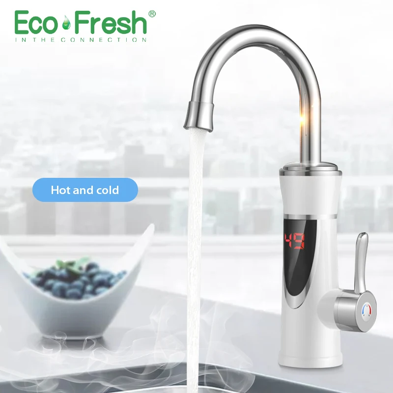 Ecofresh мгновенный проточный Электрический водонагреватель, кран для кухни, мгновенный нагрев водопроводной воды, светодиодный водонагреватель с европейской вилкой