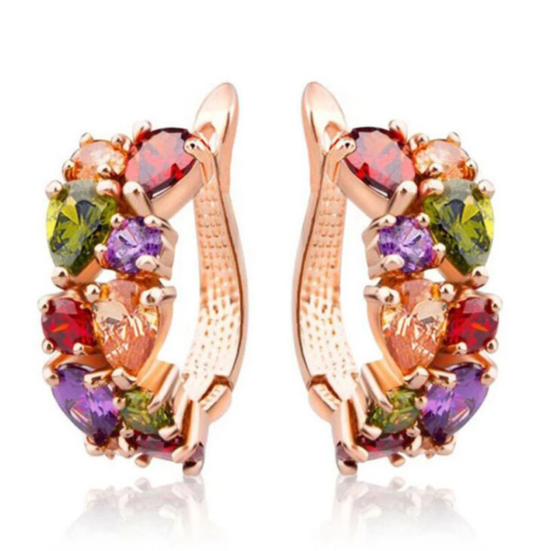 

Trenty Colorful Crystal Zircon Stud Earrings Fashionable Rose Gold Earrings Fashion Jewelry Gifts For Friend