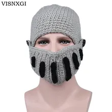 VISNXGI, высокое качество, ручная работа, вязаная женская и Мужская Балаклава, осьминог, Римский рыцарь, шапка с бородой, вязанные крючком шапочки, шапка, Зимняя Маска