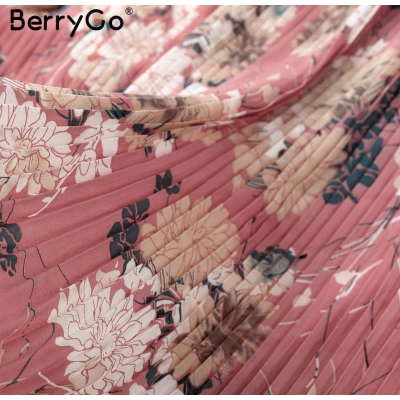 BerryGo, элегантные плиссированные женские юбки, высокая талия, шифоновая длинная юбка с цветочным принтом, летняя юбка-пачка миди