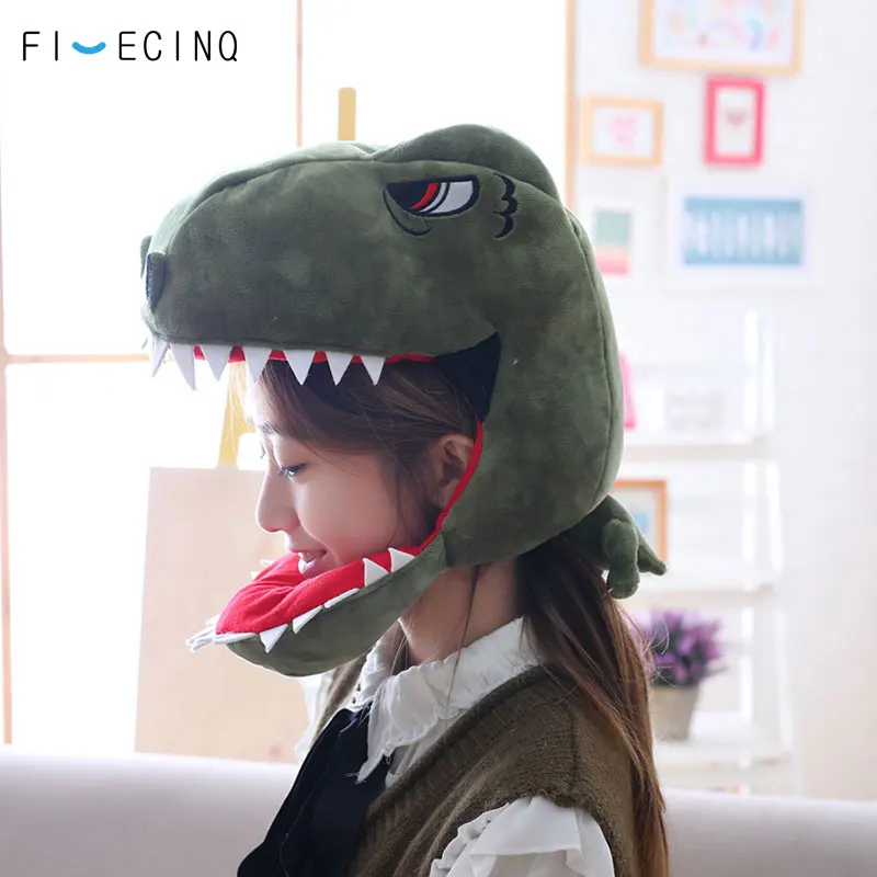 

Dinosaur Headwear Adult Women Men Funny Stuffed Hat Green Dinosaur Cosplay Props Festival Party Game Plush Caps