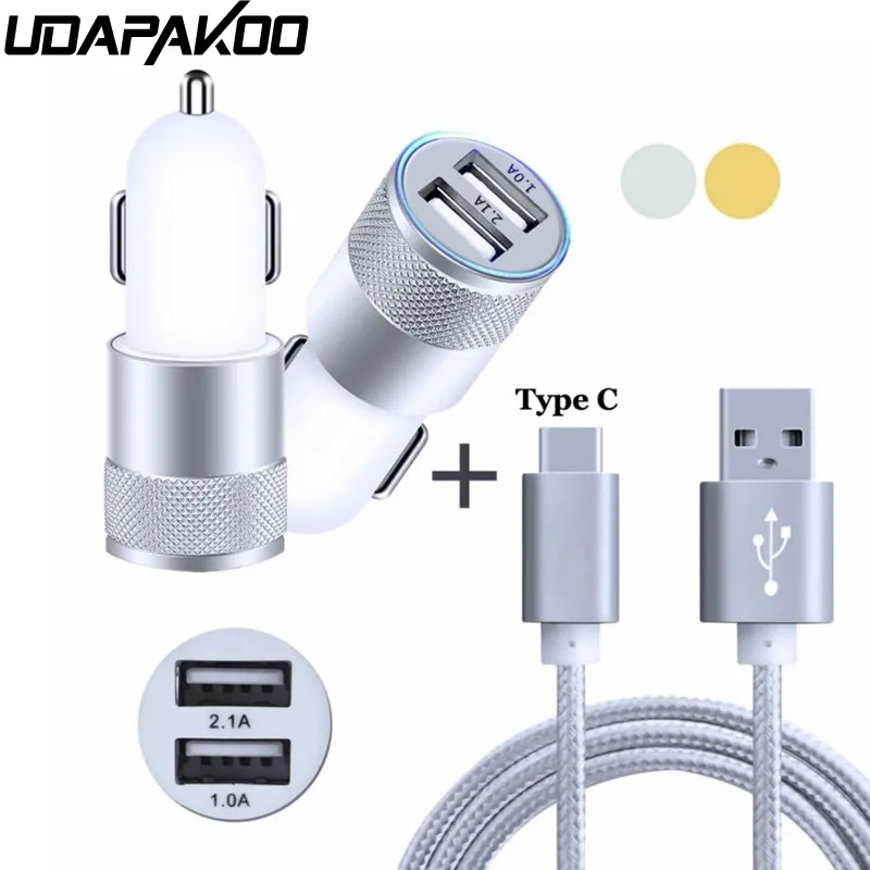 

2 USB Car Charger & Type C USB Charge Data Cable for ZTE Nubia N1 N2 Z17 X8 / Axon 7 Mini Z9 Max HTC 10 U11 lg g5 g6 Elite Cable