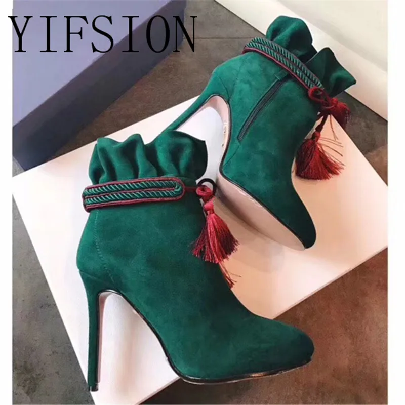 OLOME, новые женские ботинки из натуральной кожи черного, красного, зеленого цвета женские осенне-зимние ботинки на тонком высоком каблуке с круглым носком и боковой молнией