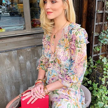 

Summer print short jumpsuits 2019 waist rompers womens jumpsuit Sexy Printed chiffon ruffled V-neck slim jumpsuit Bodysuit women