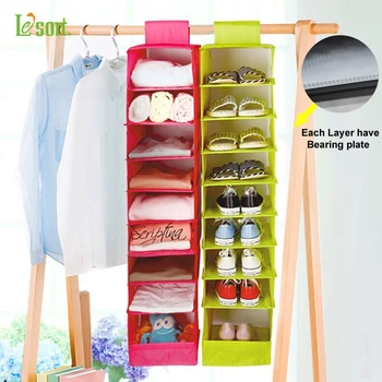 

Lesort Closetware Fabric Wardrobe Hanger Storage Bag Clothing Underwear Closet Hanging Storage with 9 Shelf Household Essentials
