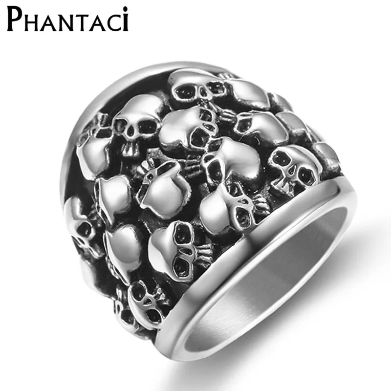 

No Fade 316L Stainless Steel Skull Men Rings Hiphop Punk Rock Man Ring Jewelry Vintage Black Silver Color Cool Boy Big Rings