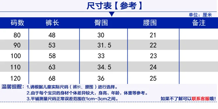 Size table