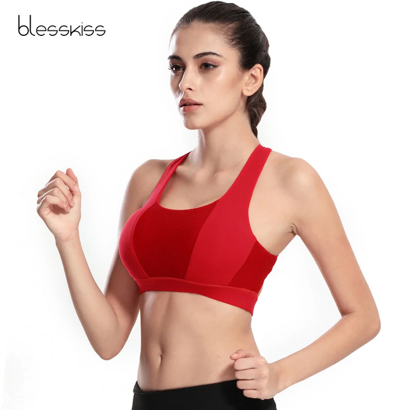 BLESSKISS Sexy Sports Bra Women Fitness Yoga Bras Gym Padded Push