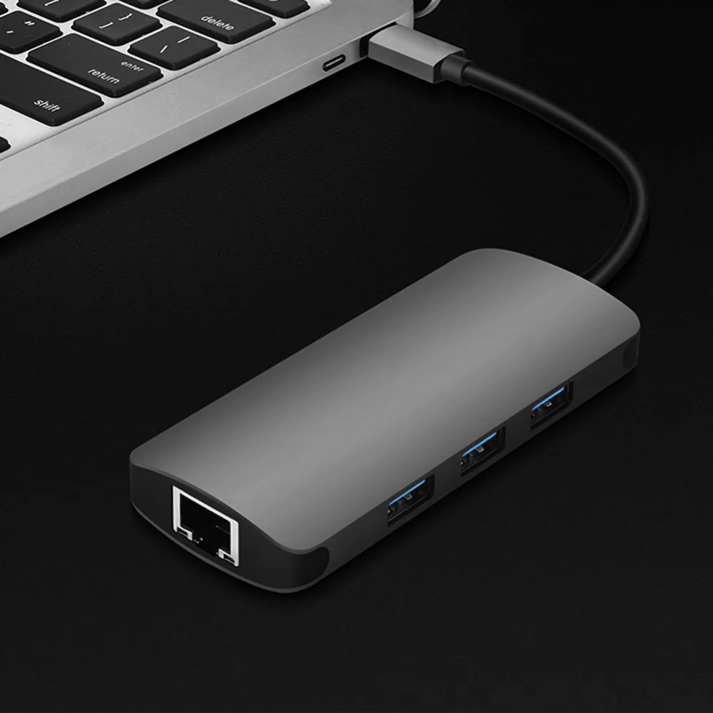 Многофункциональная Тип с разъемами типа C и 3 Порты USB 3,0 концентратор с RJ45 Gigabit cетевой адаптер LAN кабель для Macbook/Pro