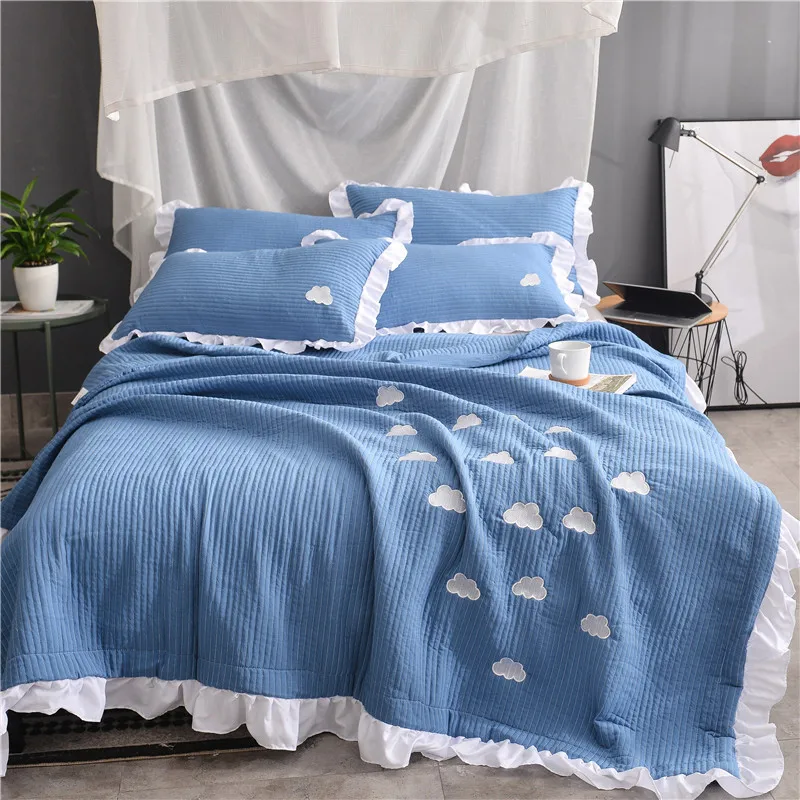 

Korean Princess Style Lace Embroidered Daisy Blanket Pillowcase Air Condition Room Blanket Soft Touch Bedspread Bed Cover