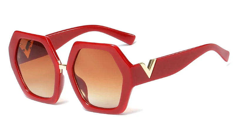 Kachawoo, белые многоугольные солнцезащитные очки для женщин, большая оправа, Леопардовый узор, шестиугольные солнцезащитные очки для женщин, черный подарок на день рождения - Цвет линз: red frame