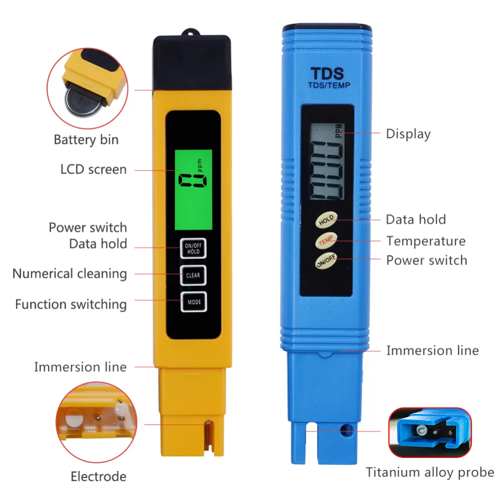 Дизайн 2 шт./лот(1 шт. ЖК-цифровой TDS-3/TDS метр карманный тест+ 1 шт. TDS тестер 0-9990 ppm, 3 в 1 измерительные инструменты