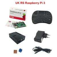 Made in UK Raspberry Pi 3 Model B + Case + 2.4GHZ Wireless Keyboard + 2.5A Power Charger + USB Switch Charging Cable + Heat Sink