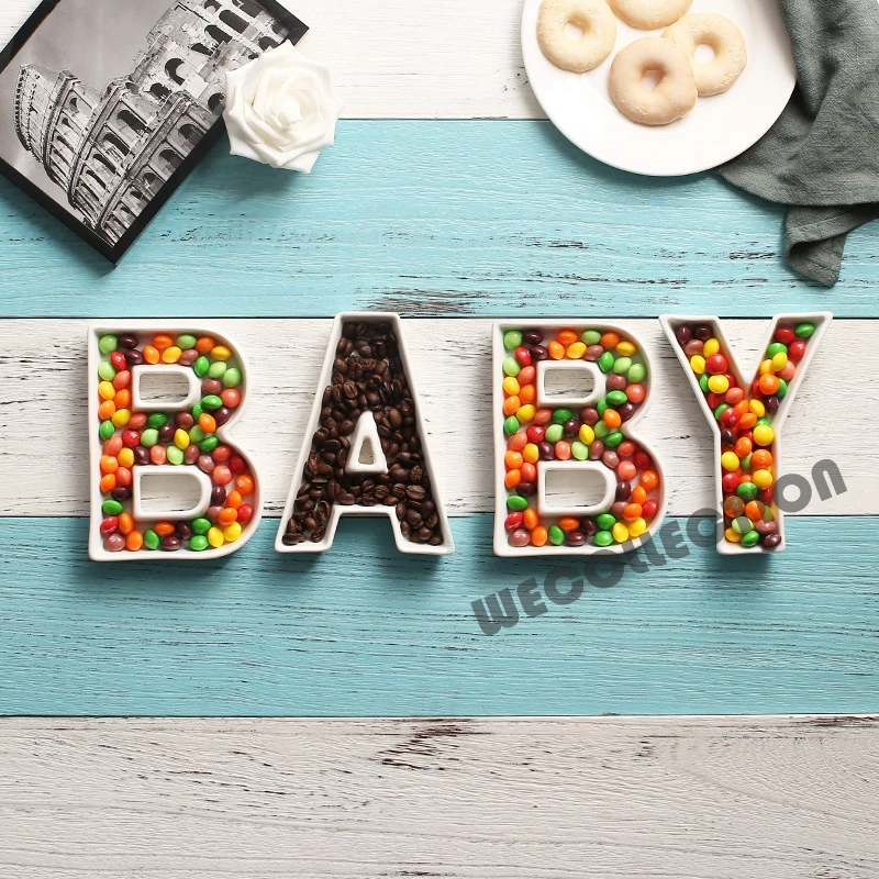 Baby Ceramic Candy Letter Dish Dessert Plate For Baby Birthday Baby