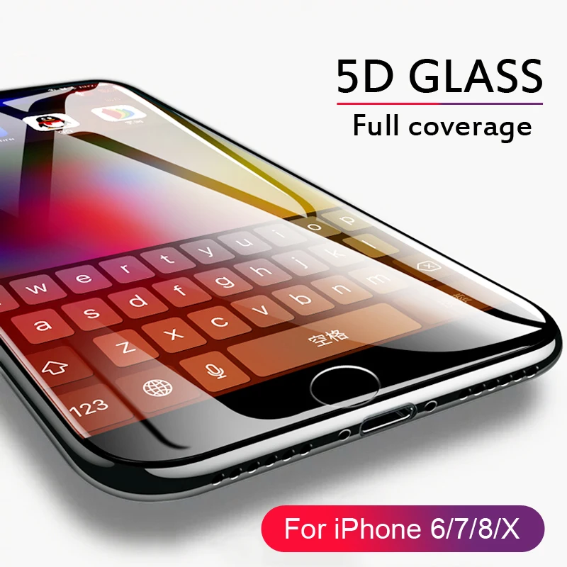 Закаленное стекло 5D с закругленными краями и полным покрытием для iPhone 6 6S 7 8 Plus