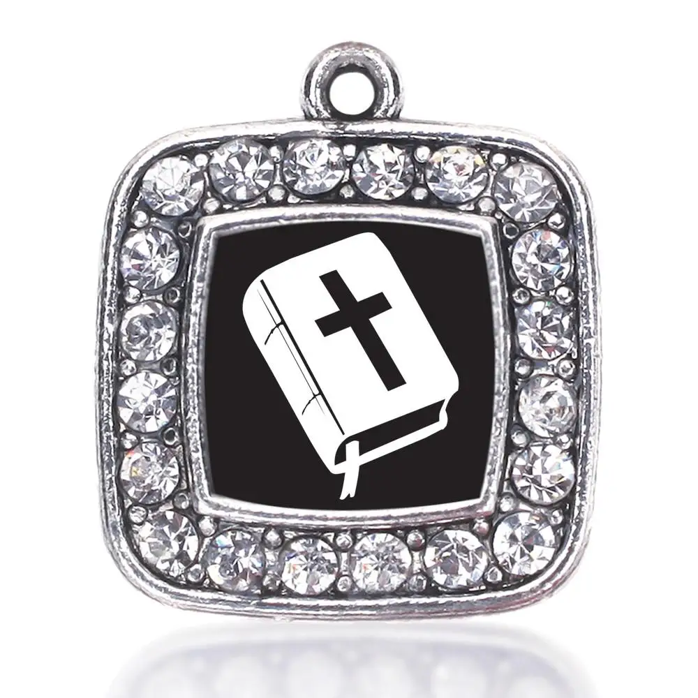 HOLY BIBLE CIRCLE SQUARE CHARM antique silver plated jewelryin Charms