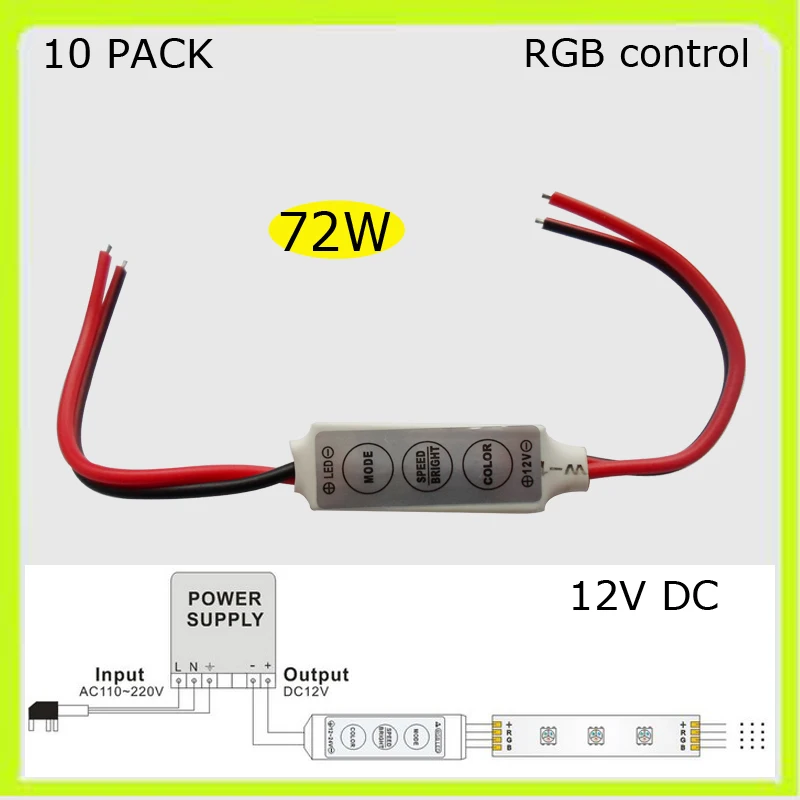 

Manufacturer 10 PACK 72W led controller RGB12V 5050 led strips color changing led tape accessories led strings wires connect