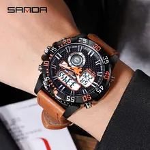 SANDA Роскошные Брендовые мужские Аналоговые Цифровые кожаные спортивные часы мужские армейские военные часы Мужские кварцевые часы Relogio Masculino 771
